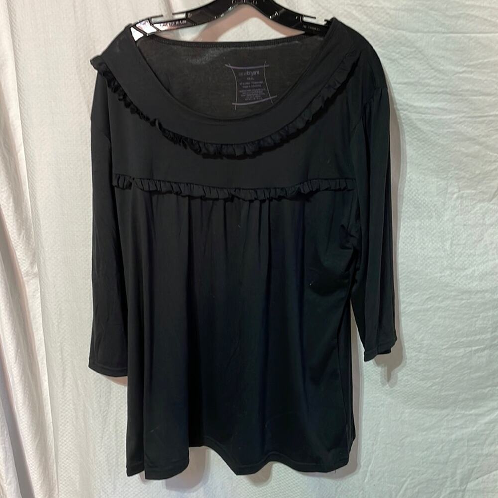 Lane Bryant 3x xxxl black ruffled baby doll swing top 3/4 sleeves euc like new